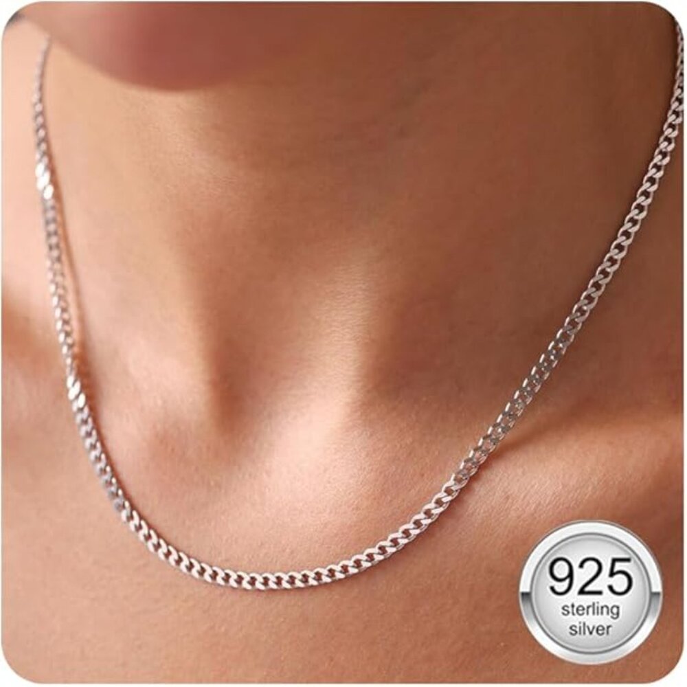 3mm Cuban Link Chains for  Men, s925 Sterling Silver Plated Necklace Curb 18"